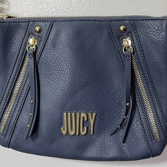 Juicy Couture Zippered Crossbody Bag Shoulder Purse Slate Blue Vegan Leather - Picture 1 of 13